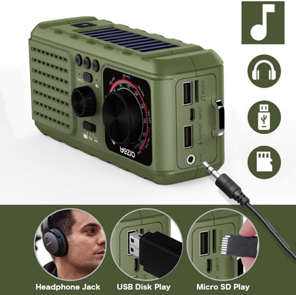 Radio de emergencia solar 3 en 1 al aire libre – manivela NOAA radio portátil meteorológica – Banco de energía de 2200 mAh cargador USB linternas