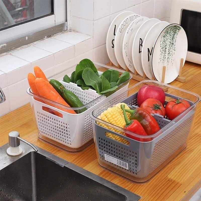 SHEBI PRODUCT Paquete de 3 cubos organizadores de refrigerador, organizador de plástico transparente para frutas y productos con bandeja extraíble,