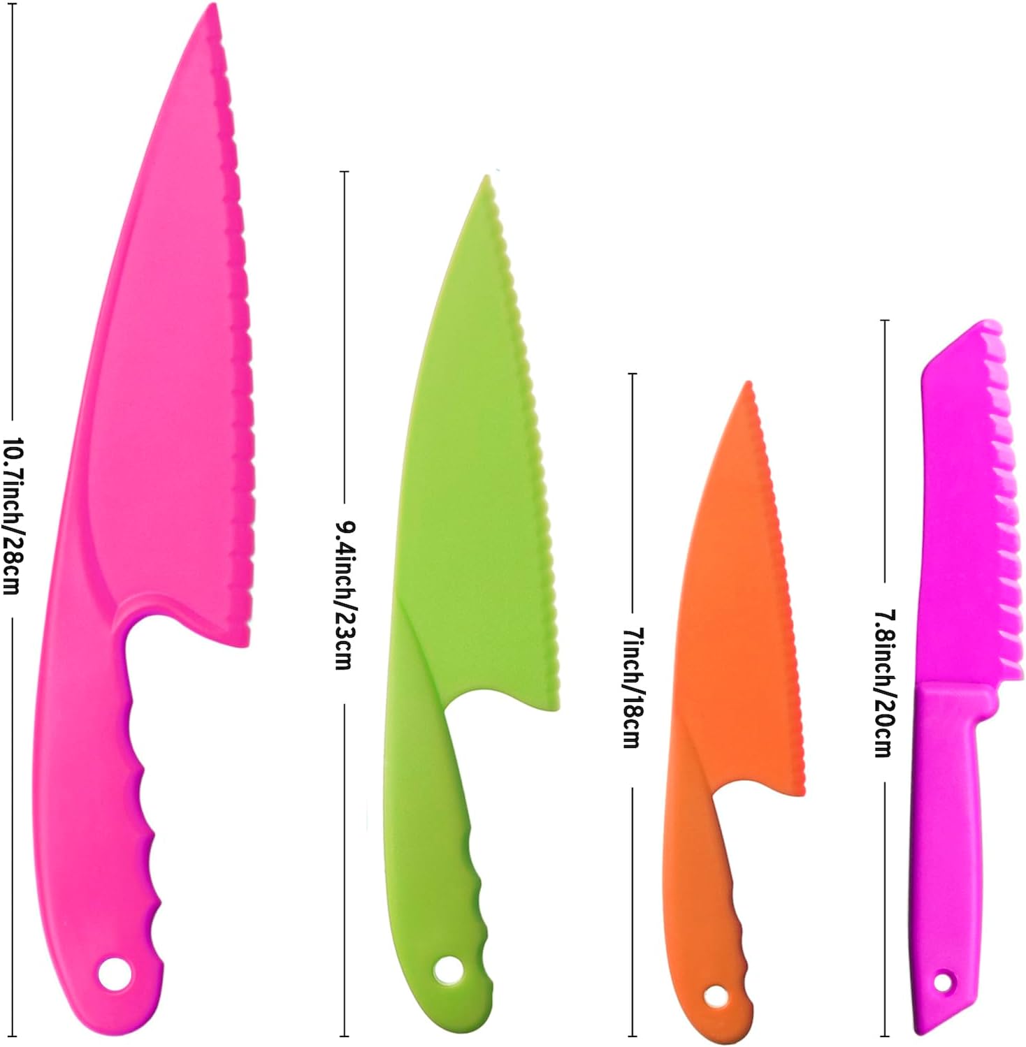 NANXJIUR Juego de 8 cuchillos de cocina de nailon de plástico para niños, cuchillos de cocina y hornear, cuchillos seguros para pan sin BPA,