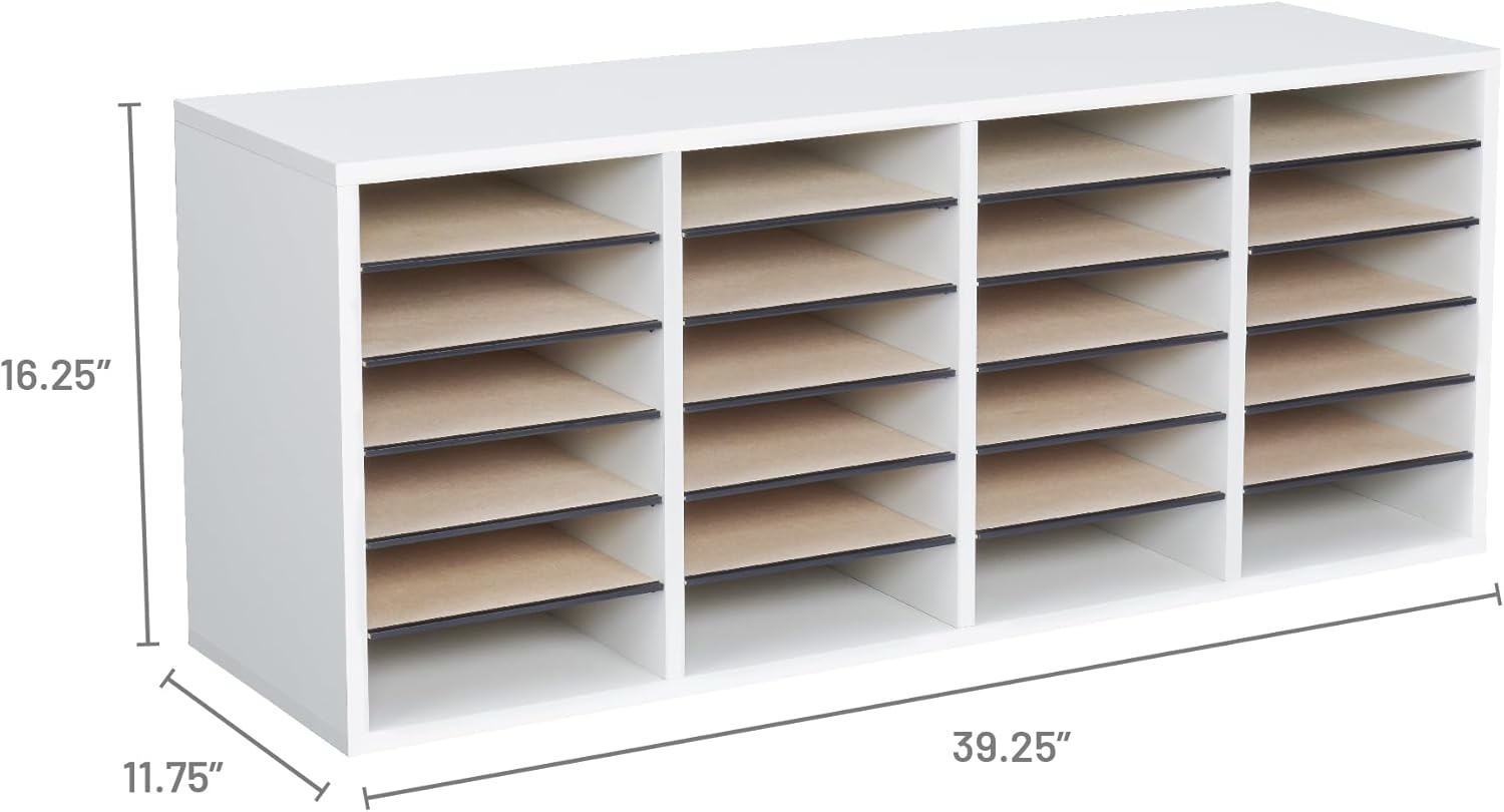 Safco Products – 9423GR – Organizador de literatura ajustable de madera, con 24 compartimentos, color gris, estructura duradera, estantes