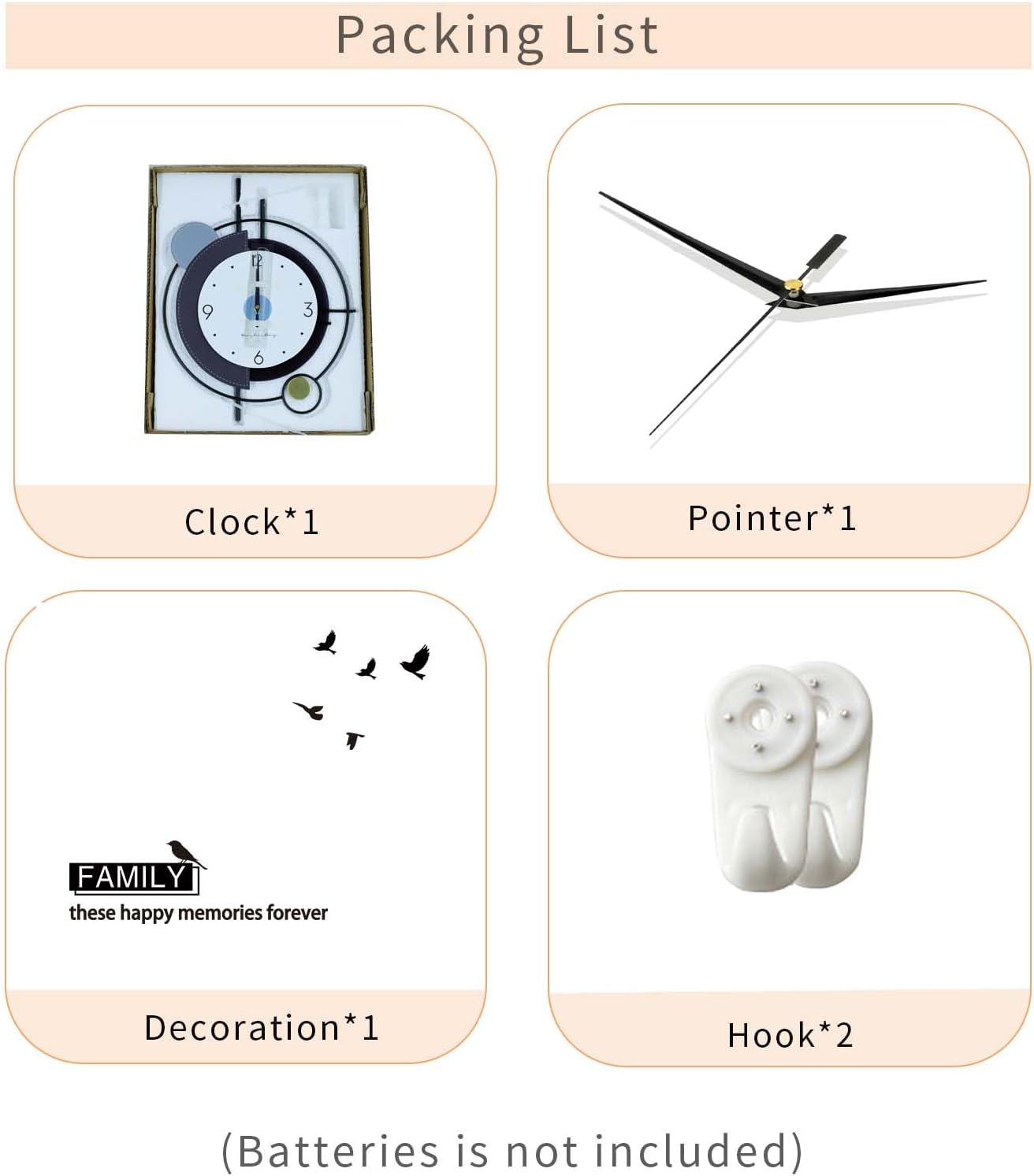 FLEBLE Relojes de pared modernos para decoración de sala de estar, reloj de pared de péndulo grande, funciona con pilas, sin tictac, silencioso para