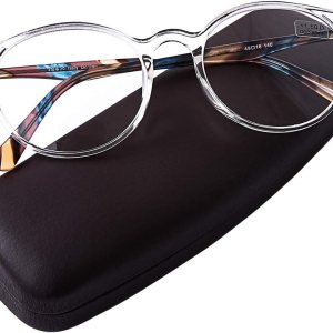 DOOViC Gafas de lectura de moda con diseño de Italia para mujeres y hombres, marcos transparentes con estuche +4.00 de fuerza DOOViC Gafas de lectura de moda con diseño de Italia para mujeres y hombres, marcos transparentes con estuche +4.00 de fuerza
