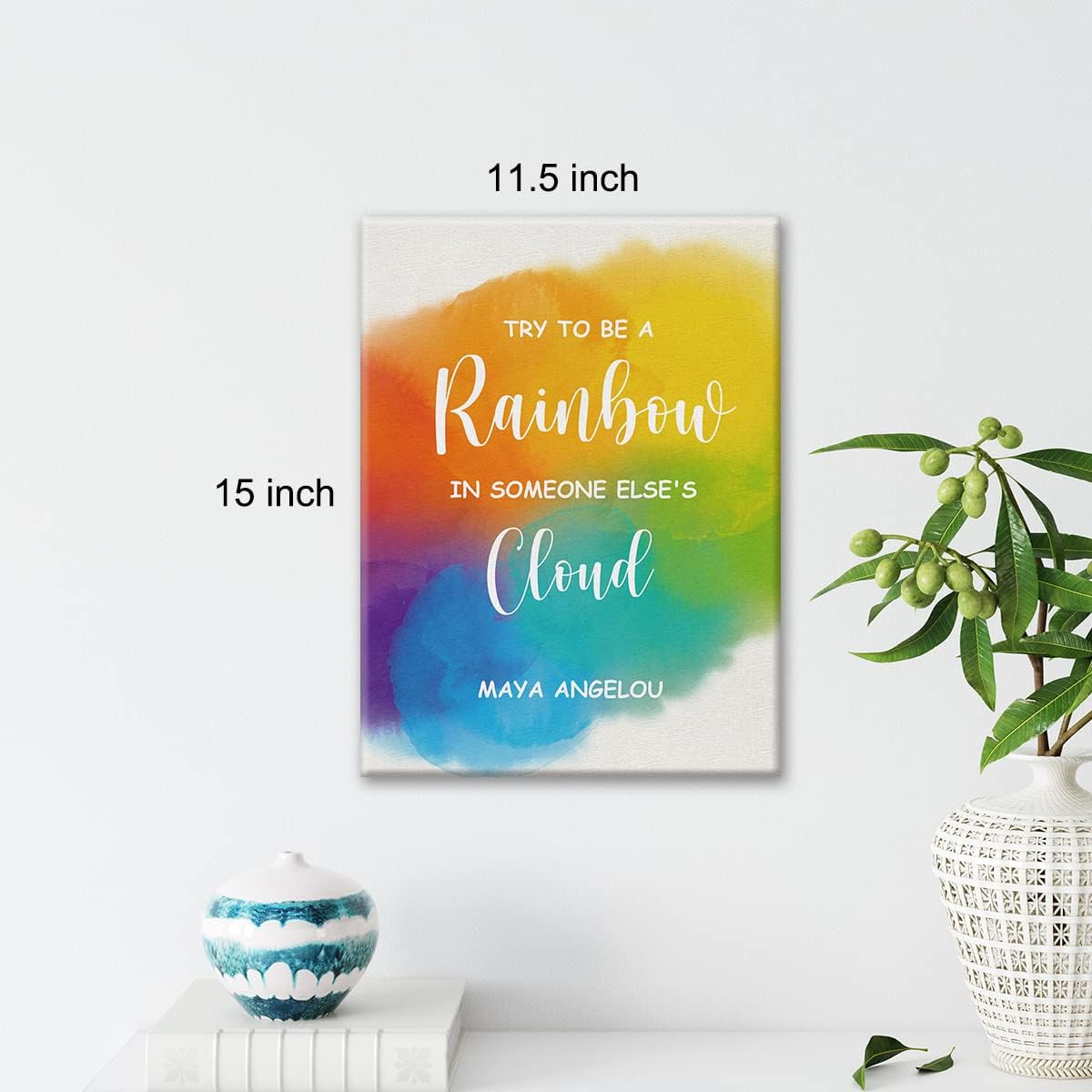 Lienzo con frase “Be a Rainbow in Someone Else’s Cloud” (Be a Rainbow in Someone Else’s Cloud) con cita de nube, arte de pared inspirador positivo