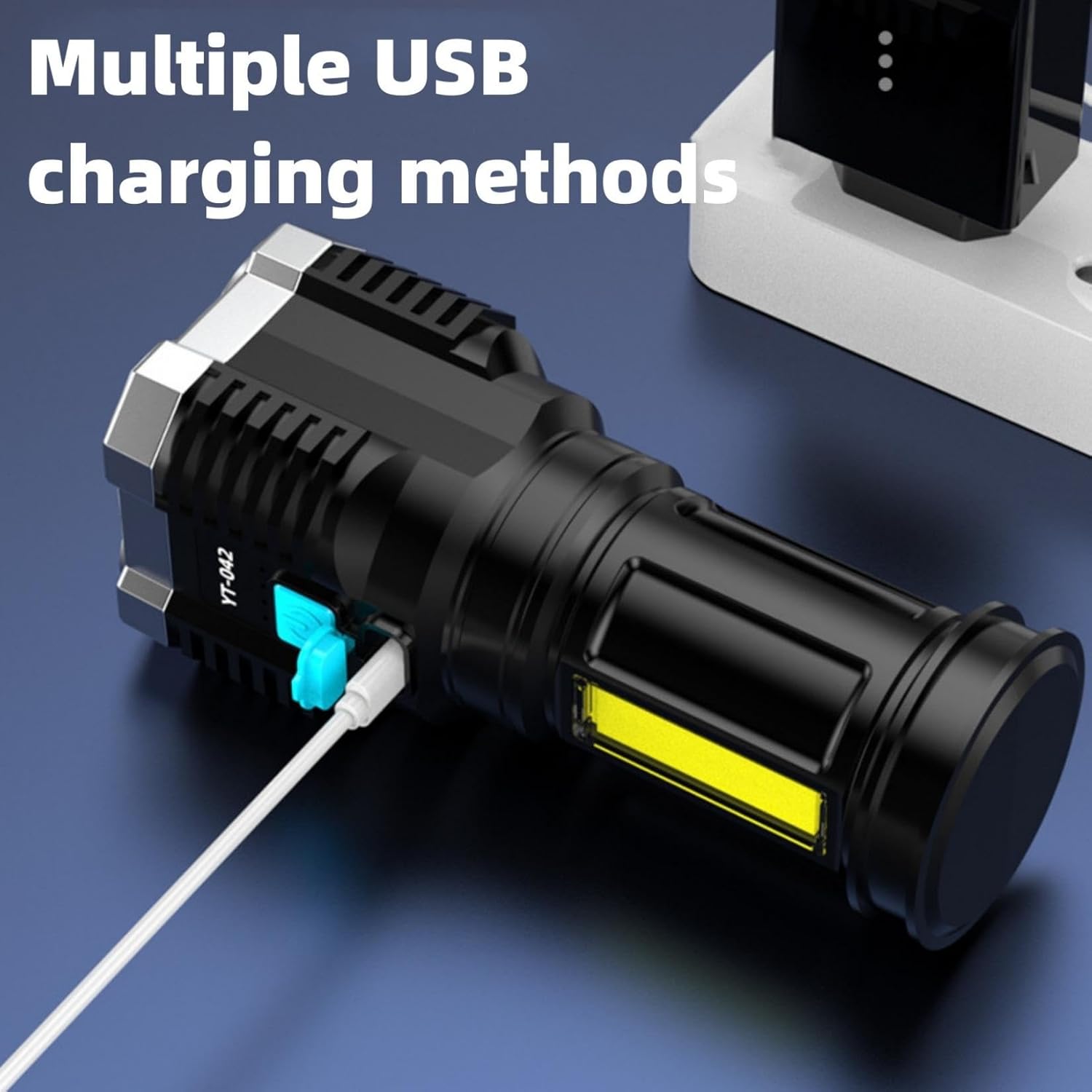 4 LED de mano para exteriores de 1000 lúmenes, funciona con batería de 1200 mAH, Tactic-al – Potente linterna recargable de largo alcance de hasta