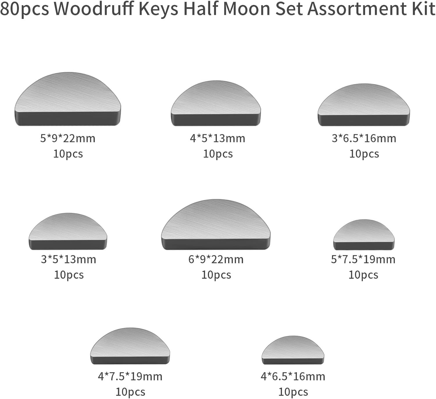 Woodruff – Kit surtido de llaves, 80 llaves métricas de madera, llaves de media luna, juego de llaves de semicírculo de media luna, llave de