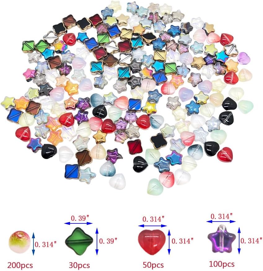 380 cuentas de cristal de color transparente, cuentas de estrella, cuentas de trébol, cuentas en forma de corazón, juego de cuentas de manualidades,