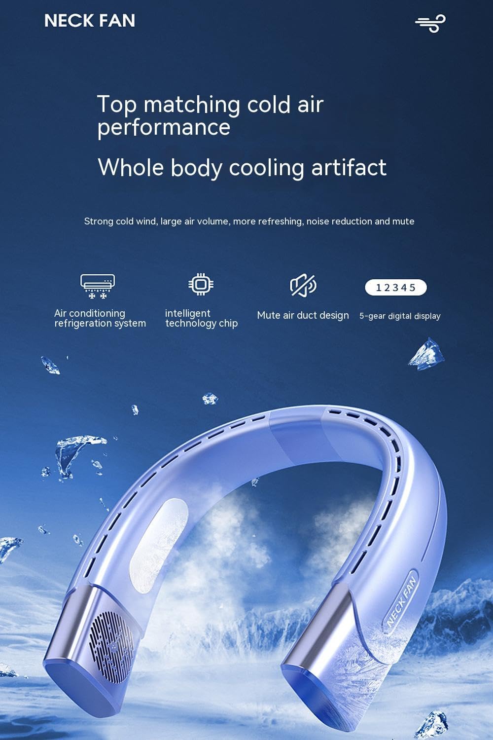 Nuevo ventilador deportivo de verano, ventilador USB, ventilador montado en el cuello, ventilador deportivo portátil, batería de 4000 mAh,