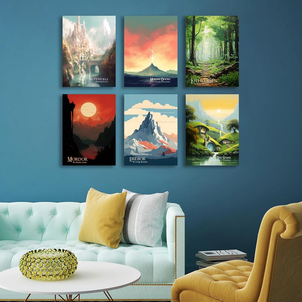 Mordor – Póster vintage de película de viaje de la Tierra Media, kit de collage de carteles de paisaje de la Tierra Media, impresión en lienzo,
