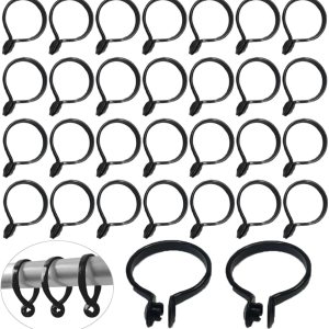 Paquete de 30 anillos de cortina que se abren de plástico para colgar con hebilla de bloqueo, anillo de ducha circular redondo para barras de Paquete de 30 anillos de cortina que se abren de plástico para colgar con hebilla de bloqueo, anillo de ducha circular redondo para barras de