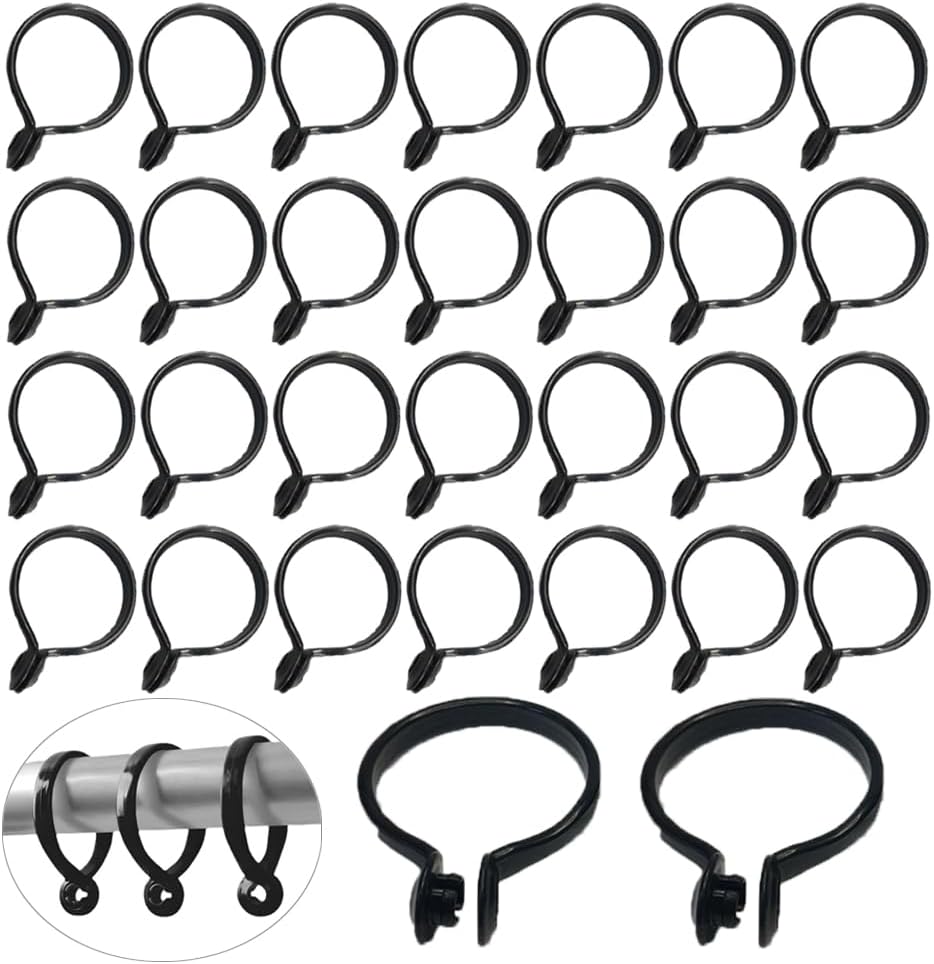 Paquete de 30 anillos de cortina que se abren de plástico para colgar con hebilla de bloqueo, anillo de ducha circular redondo para barras de