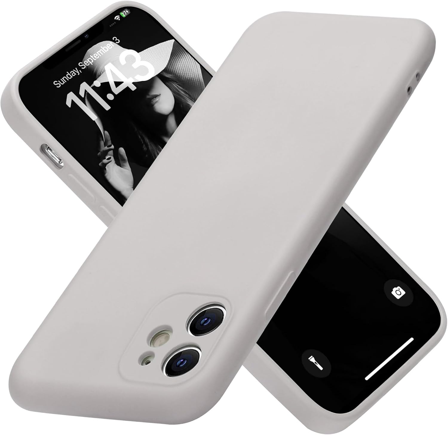 Starkitchen Funda de silicona para iPhone 12 con forro de microfibra suave y protección de lente (gris púrpura)