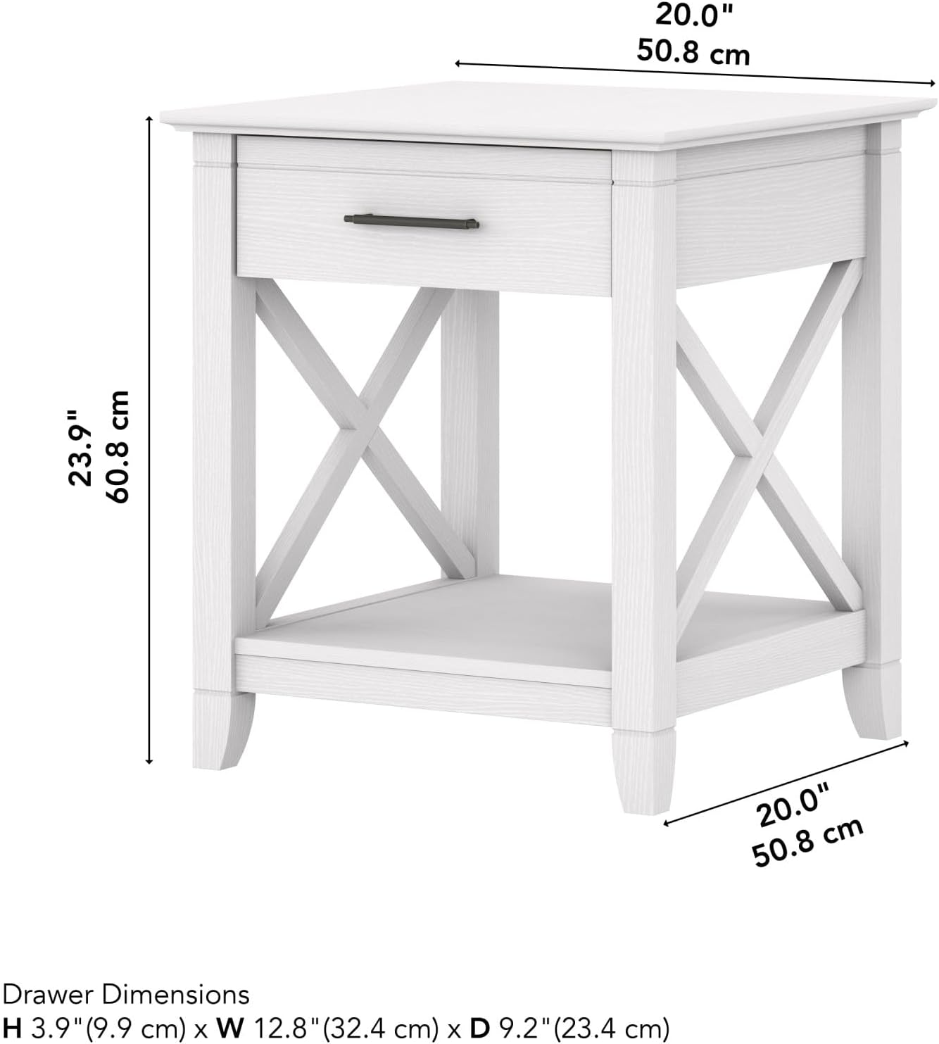 Bush Furniture Key West – Mesa auxiliar con almacenamiento en roble blanco puro