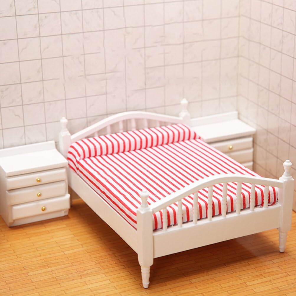 Totority Cama de casa de muñecas de madera, muebles de casa de muñecas en miniatura, accesorios de mesa para casa de muñecas Muebles de casa de