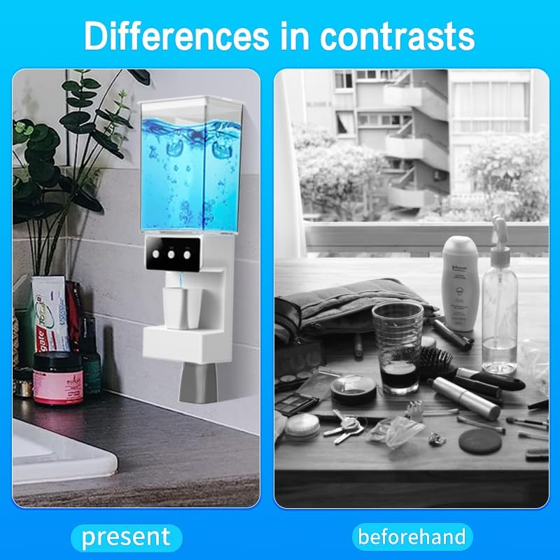Dispensador automático de enjuague bucal para baño, dispensador de pared de lavado bucal de 23.67 onzas  23.7 fl oz con tazas magnéticas para niños