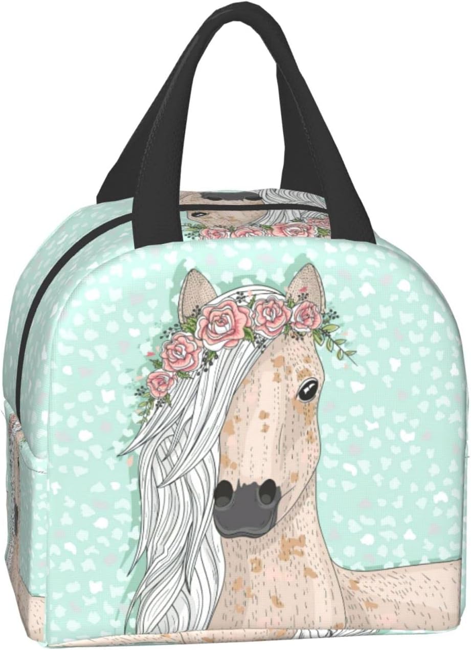 Bolsas de almuerzo para mujer, con aislamiento térmico y reutilizable, con diseño de caballo, bolsa de almuerzo para el trabajo, picnic al aire