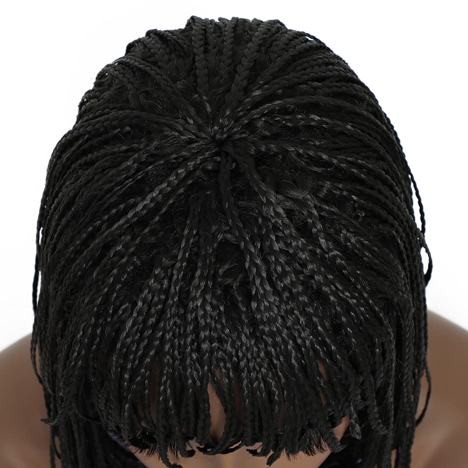 Peluca trenzada tipo caja sintética corta estilo Bob peluca trenzada con flequillo, peluca trenzada Cornrow para mujeres negras, 10 pulgadas (12