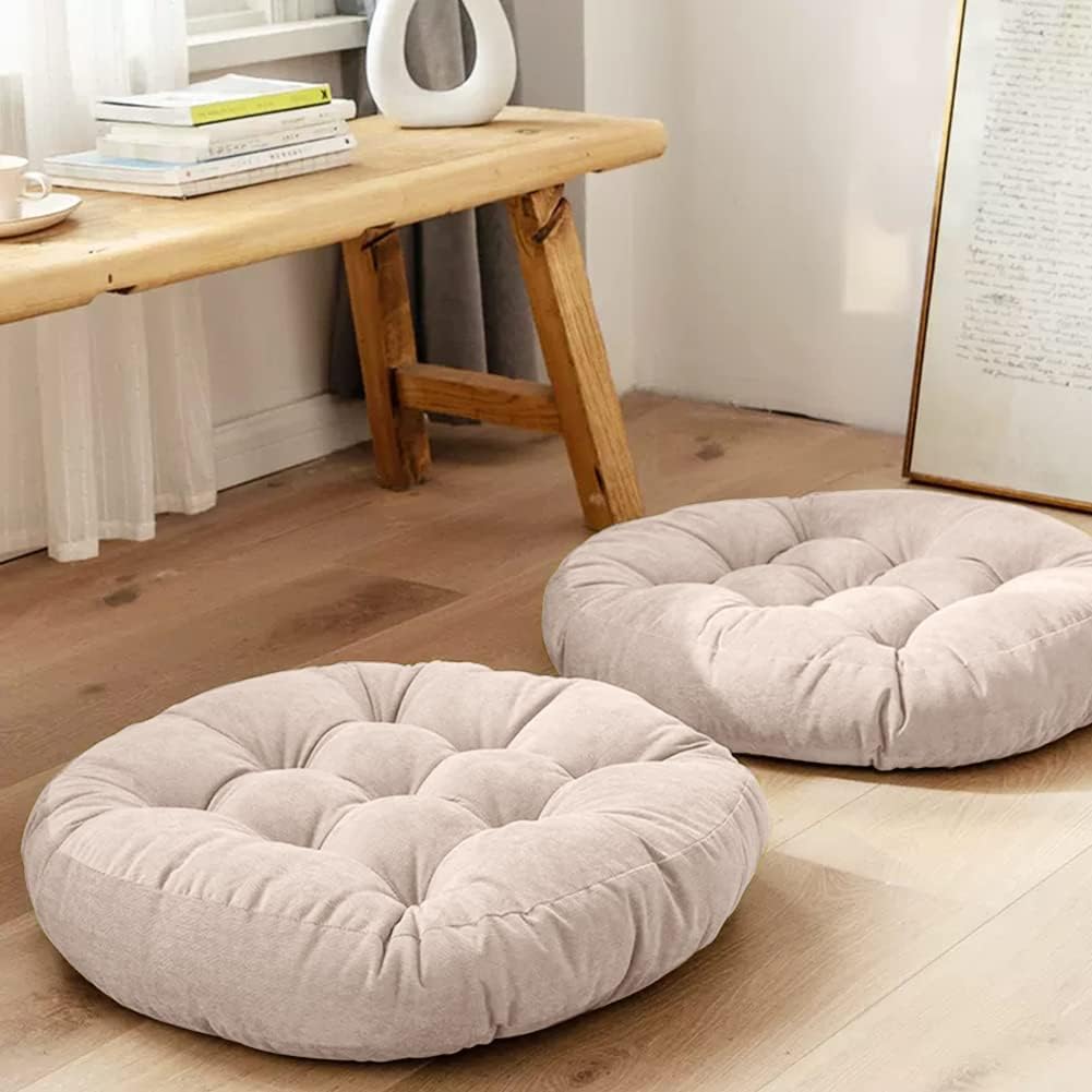 Tiita Juego de 2 cojines redondos para sillas de oficina, 22 x 22 pulgadas, para exteriores, para adultos, sentados, patio, jardín, beige