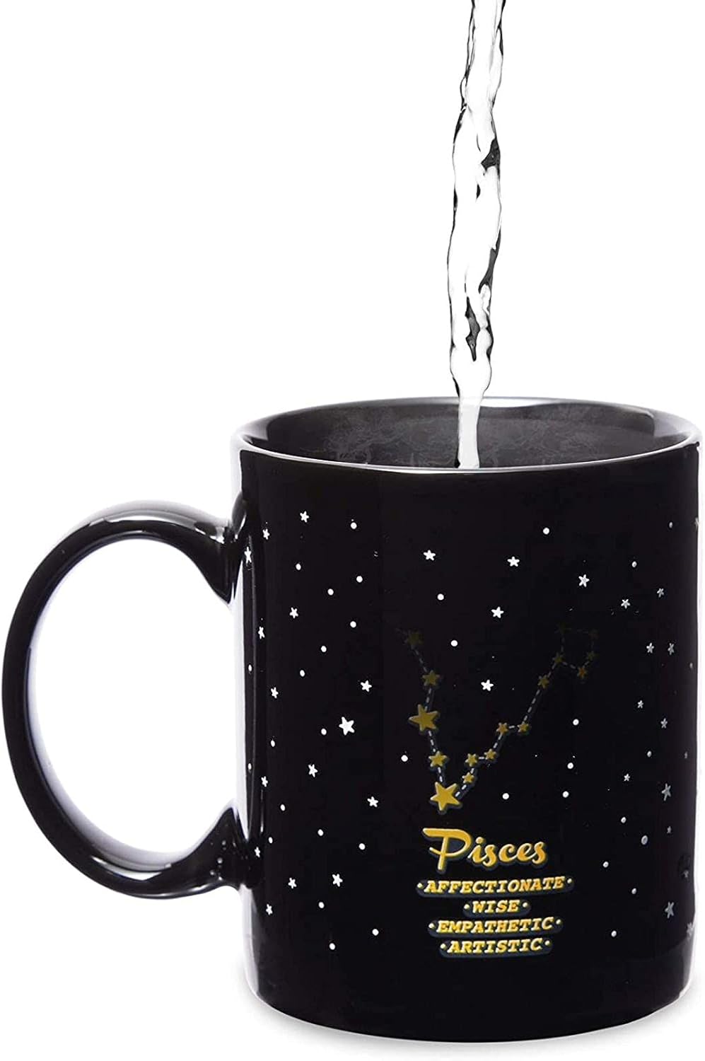Okuna Outpost Taza que cambia de color de 11 onzas con diseño de signo astrológico del zodiaco de Piscis (negro)