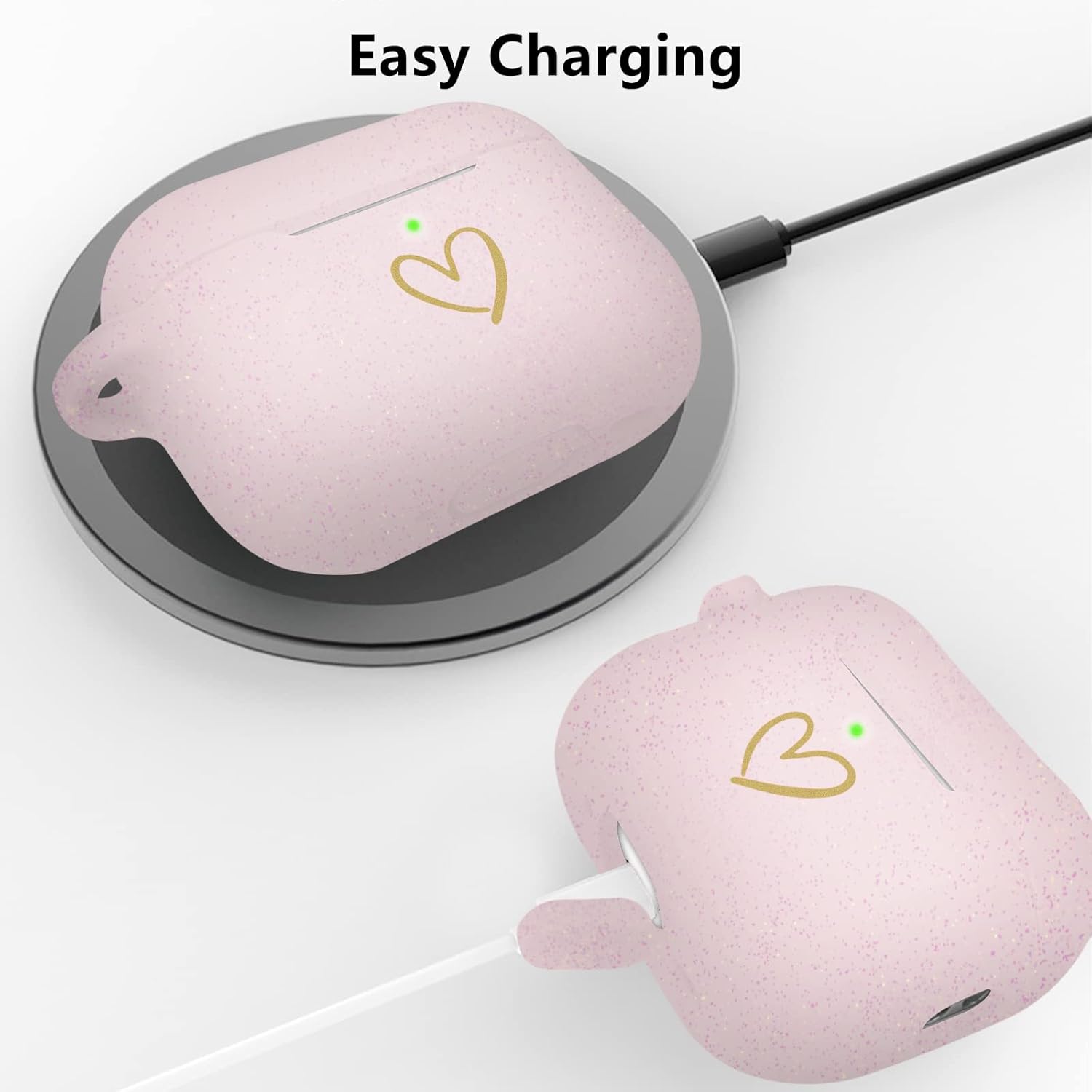 AIIEKZ Funda compatible con AirPods Pro 2 2022, funda de silicona suave con patrón de corazón dorado para AirPods Pro de 2 generación con bonito