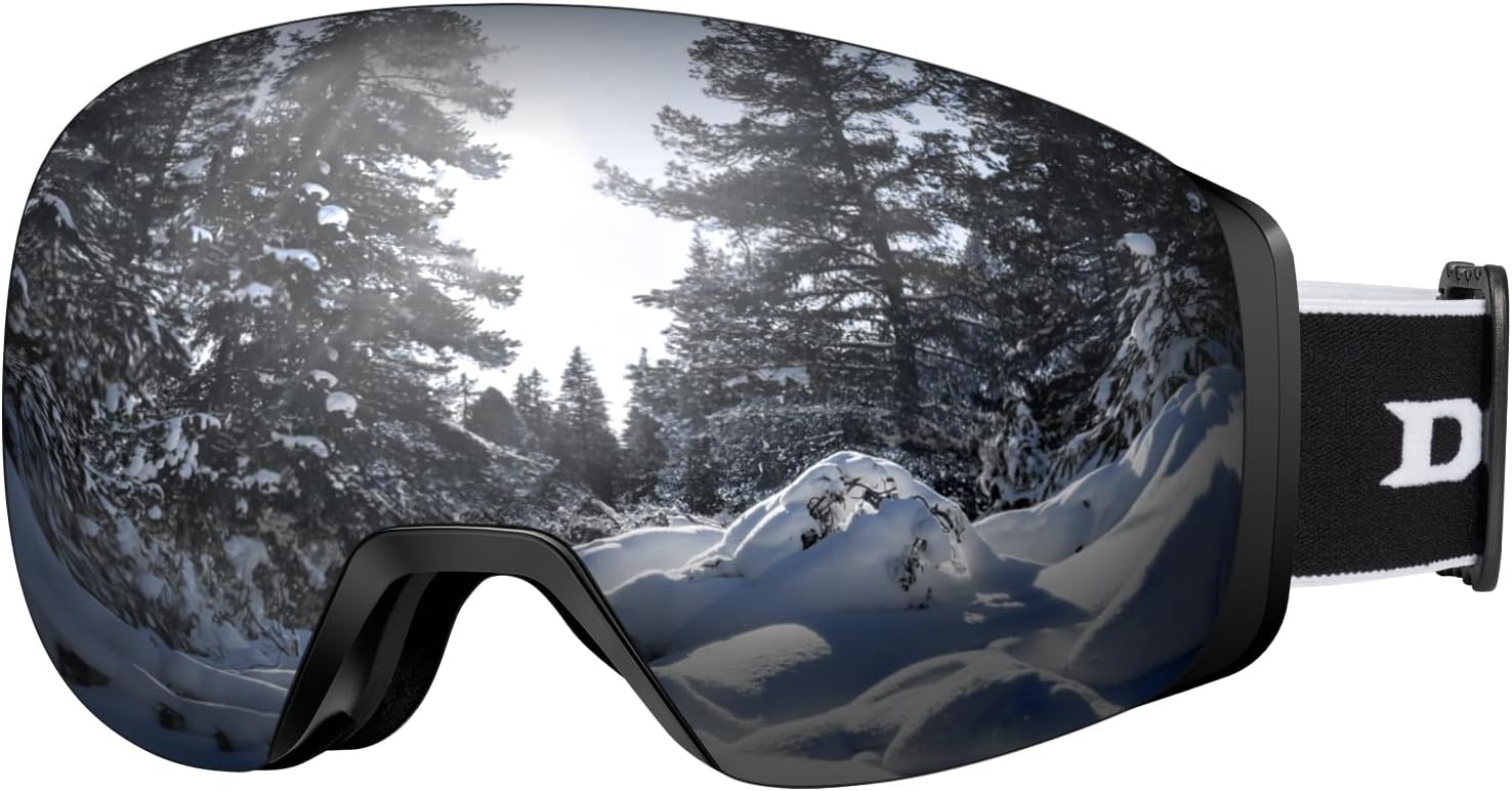 DBIO Ski Goggles Magnetic Lens – Frameless, UV Protection Anti fog OTG SnowSnowboard Goggles for Men Women Adult Youth
