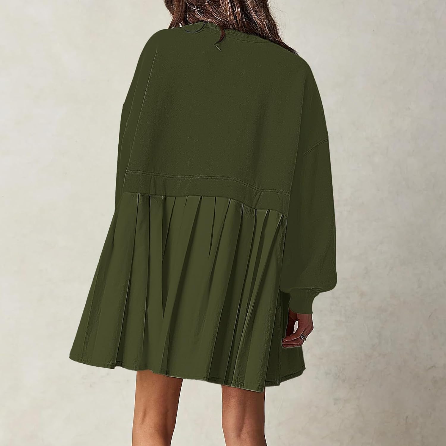 Vestido de sudadera de gran tamaño para mujer, manga larga, cuello redondo, sin botones, ajuste relajado, mini vestido