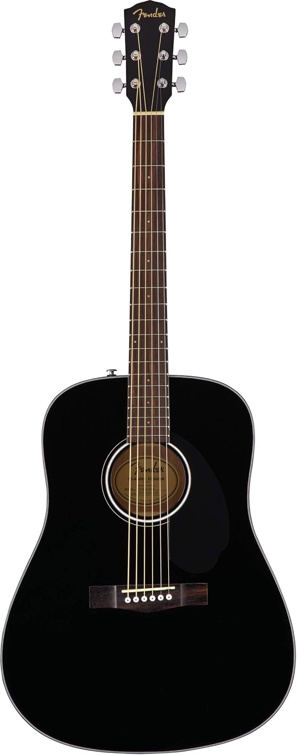 Fender CD-60S – Guitarra acústica Dreadnought con tapa sólida, paquete negro con estuche rígido, afinador, correa, cuerdas, púas y DVD instructivo