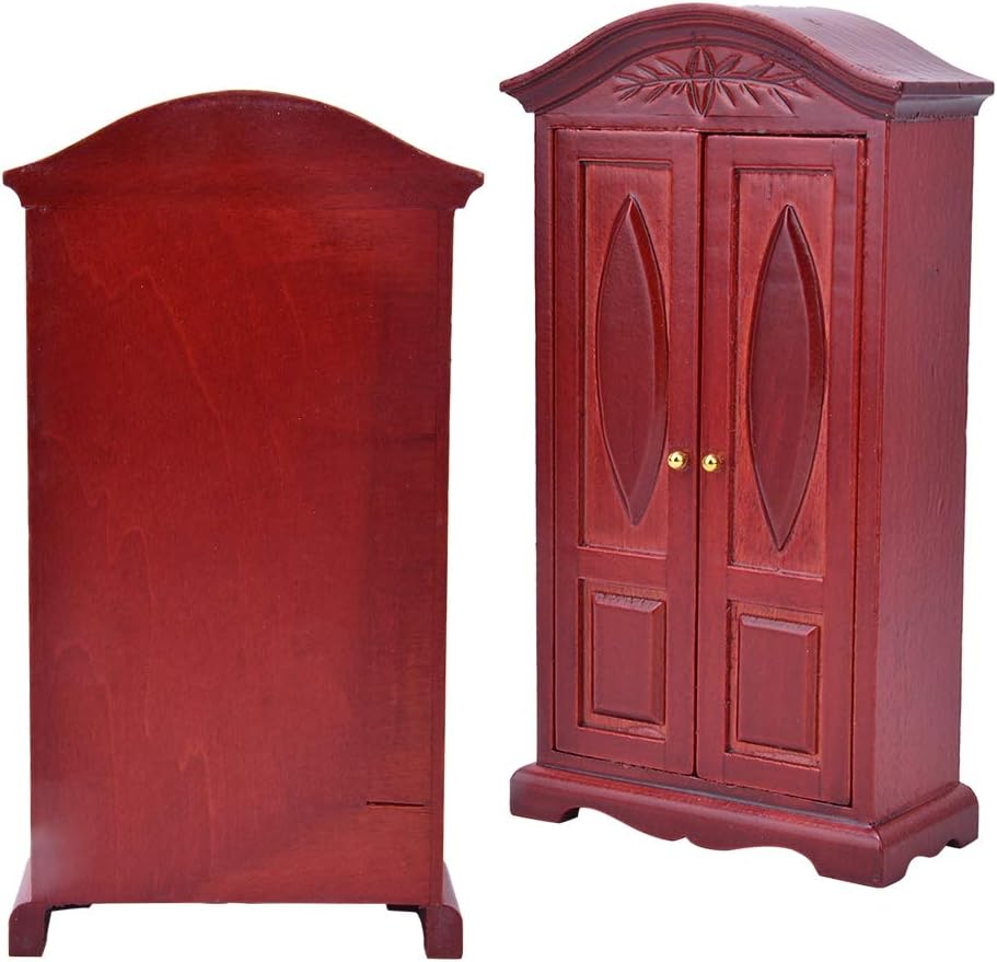 112 Escala Mini Vintage de Madera Doble Puerta Armario Armario Muñecas Casa Accesorio Casa de Muñecas Muebles Vino Rojo Muñeca Accesorios