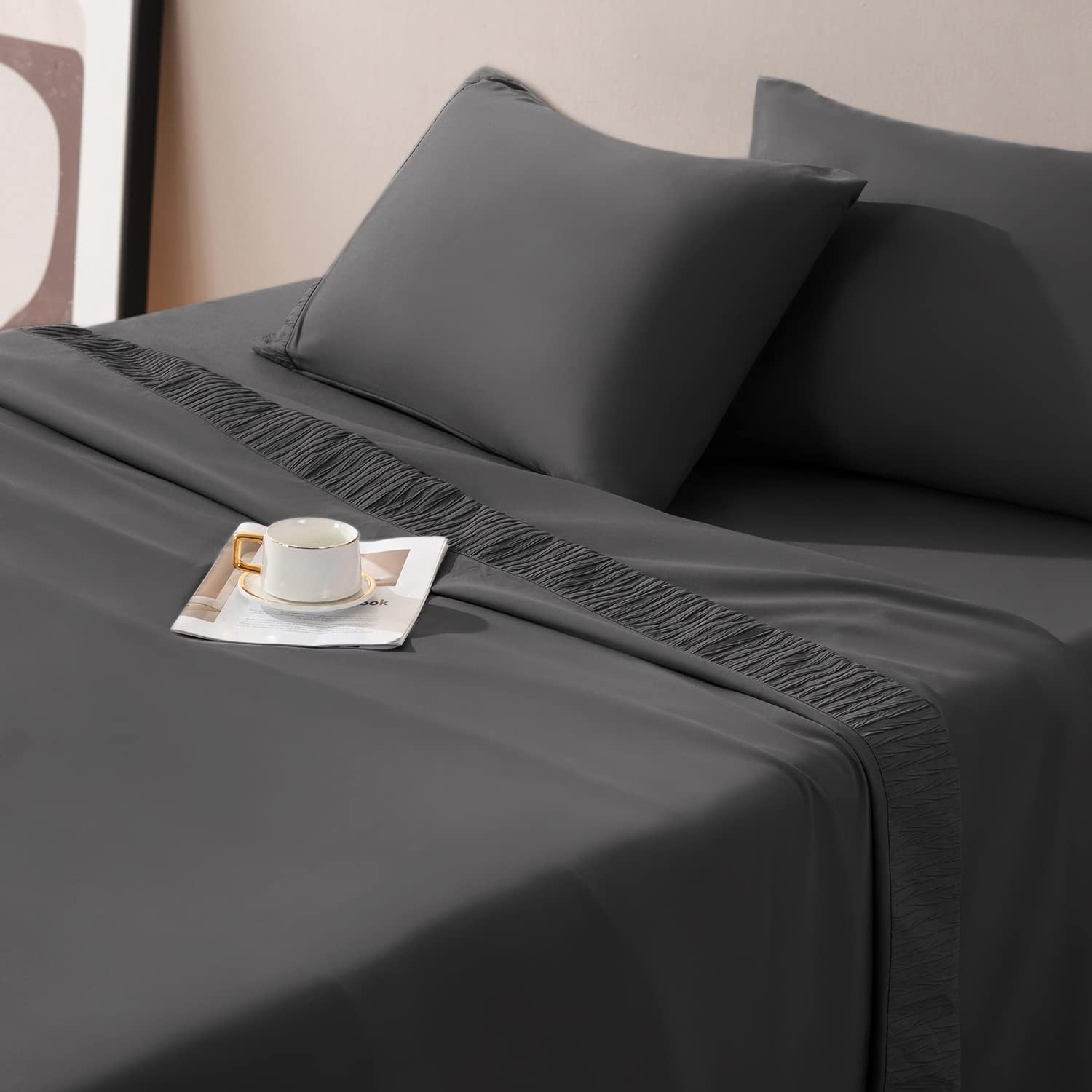 SONORO KATE Juego de sábanas de cama, sábanas suaves de 1800 hilos, sábanas y fundas de almohada de microfibra refrescante, sábanas de 4 piezas