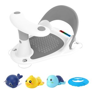 Asiento de baño infantil con termómetro, ventosas, juguetes, silla de baño para bebés de 6 meses en adelante Asiento de baño infantil con termómetro, ventosas, juguetes, silla de baño para bebés de 6 meses en adelante