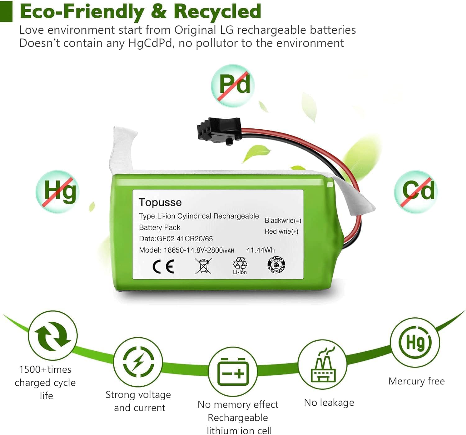 TOPUSSE Batería de repuesto Pa04 de iones de litio de 14.4 V 2800 mAh compatible con Ecovacs Deebot Vacuum N79 N79S DN622 y Eufy RoboVac 11S, 11S