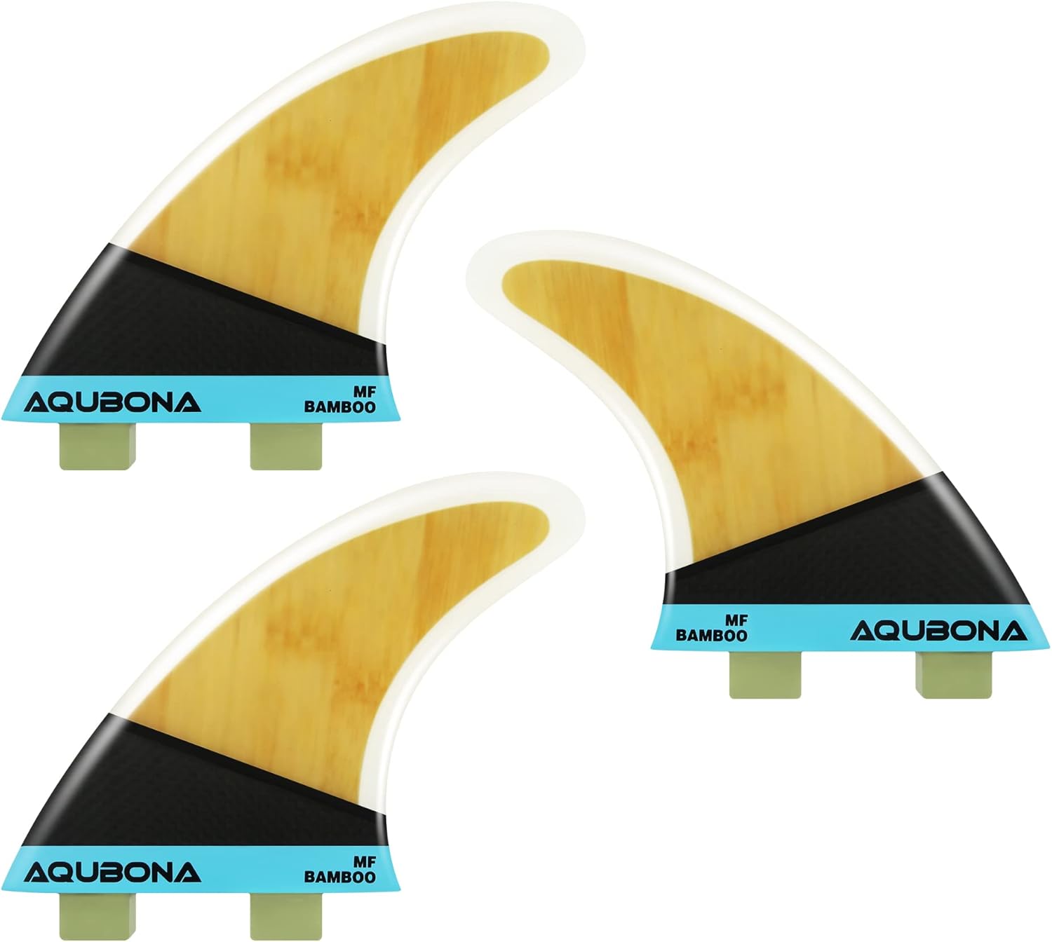 AQUBONA Juego de aletas grandes (MF) de fibra de vidrio de bambú para tablas de surf, tablas de surf de una sola pestaña o doble pestaña, con