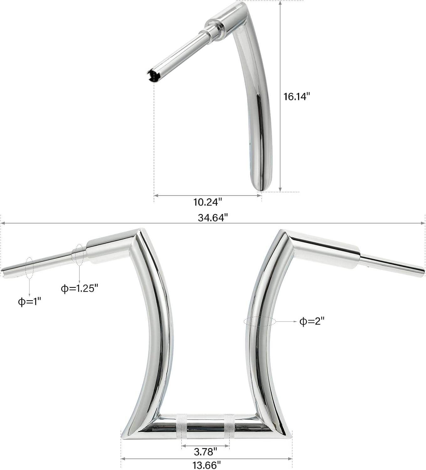 TCT-MOTORPARTS Manillar cromado Ape Hanger de 16 pulgadas con elevador de 2 pulgadas apto para Harley Road King, Sportster XL883 XL1200, Softail