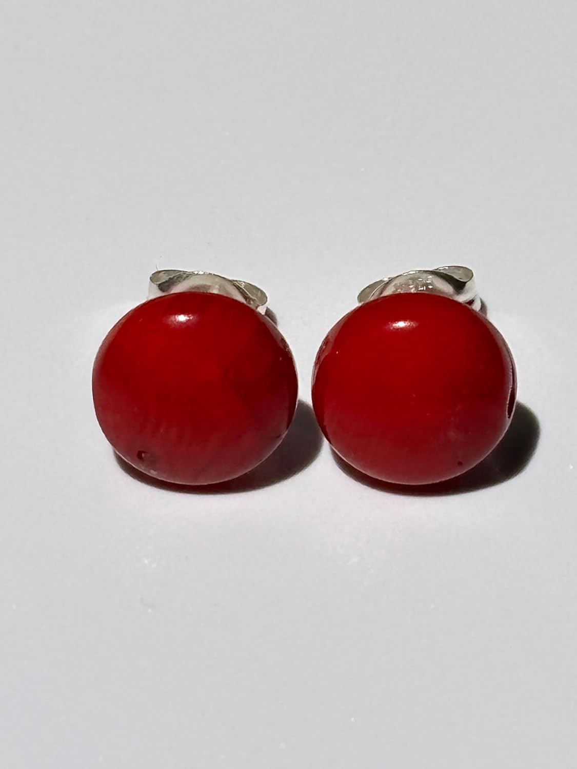 10mm Red Coral and Sterling Silver Post Earrings