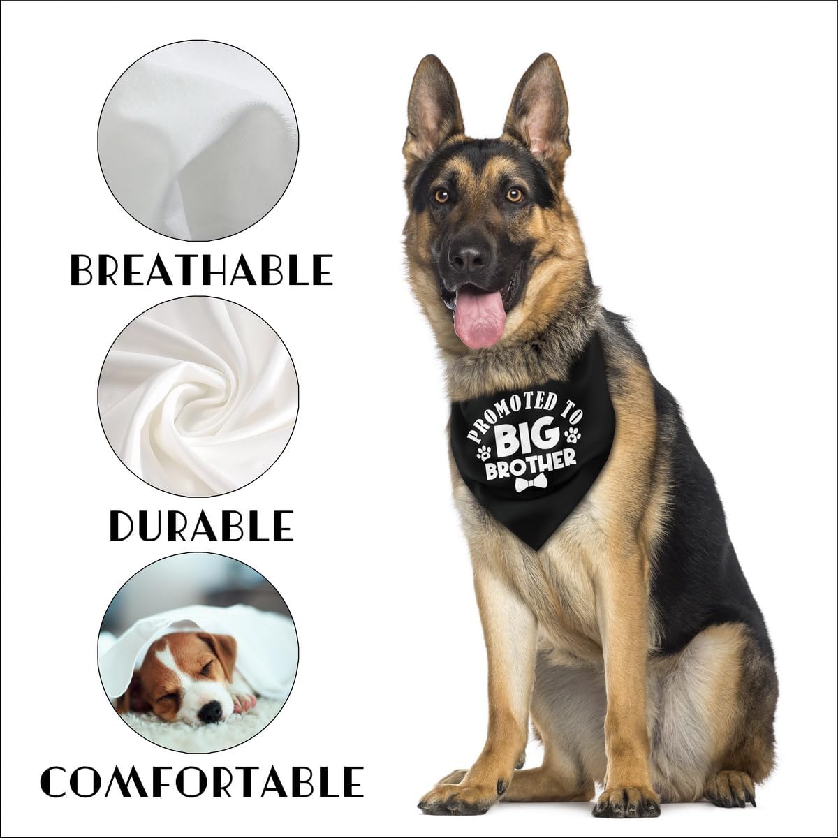 Bandana para perro, promovida a hermano mayor, bufanda para perro, impresión clásica negra, accesorios para bufanda para perro, bufanda para perro,