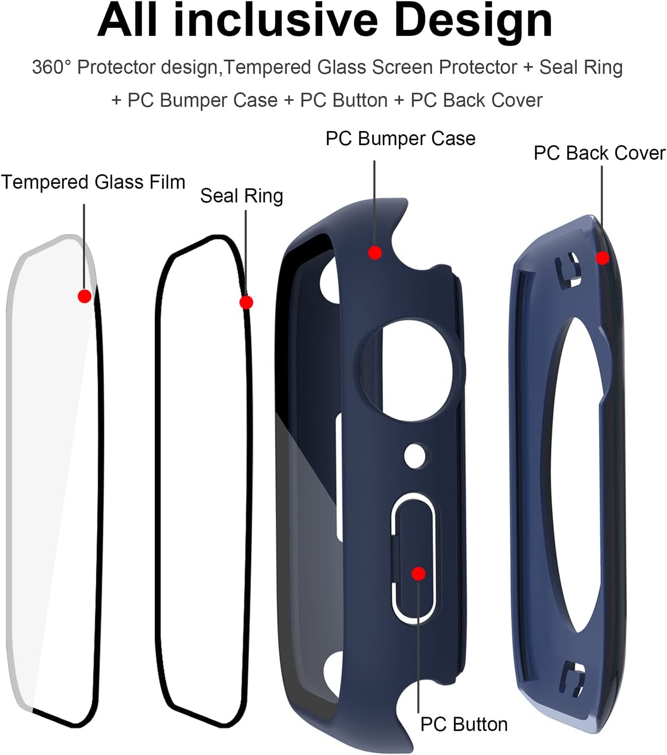 2 en 1 Miimall – Funda protectora de pantalla impermeable para Apple Watch 7 de 1.614 pulgadas, carcasa rígida de policarbonato impermeable