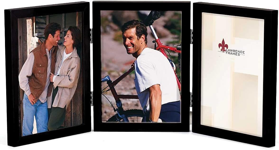 Lawrence Frames Marco de fotos triple de madera negra con bisagras, colección Gallery, 4 x 6 pulgadas