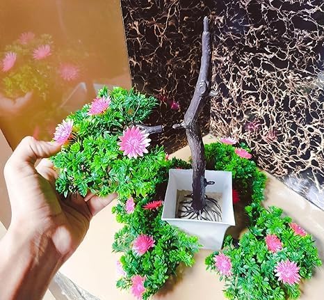 Árbol bonsái artificial, planta bonsái artificial para decoración del hogar, plantas de interior, árbol de gran tamaño con flores (flores rosadas)