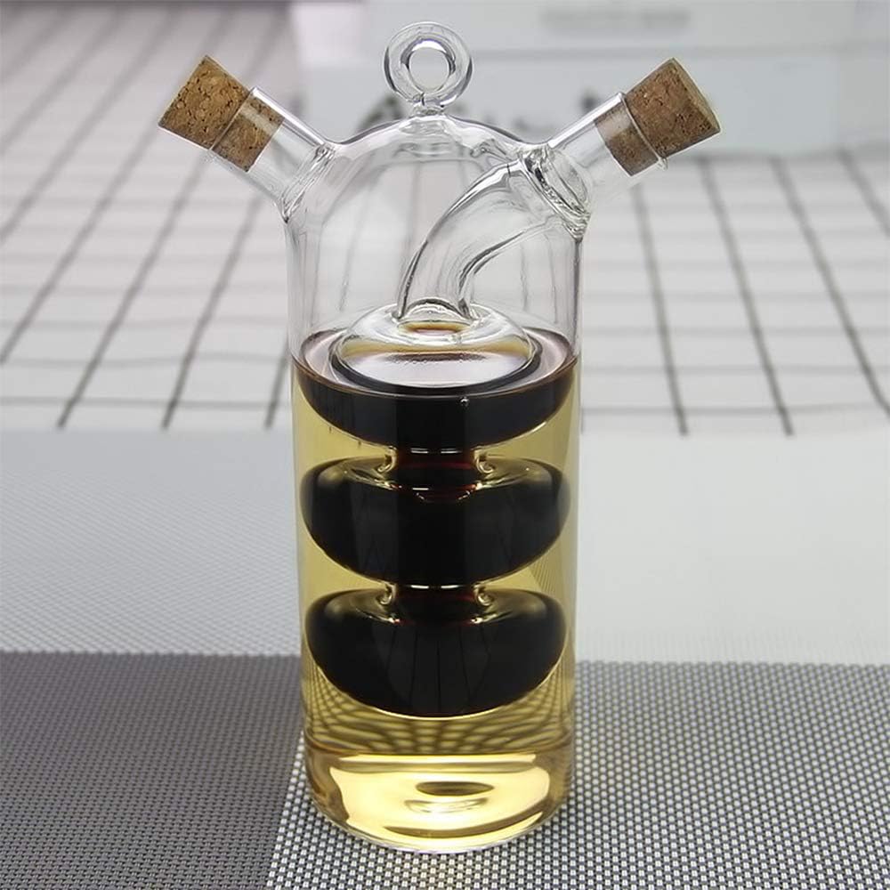 Dispensador de aceite y vinagre 2 en 1, suministros de cocina multifuncionales, botella de aceite de oliva de vidrio con tapones de corcho, botella