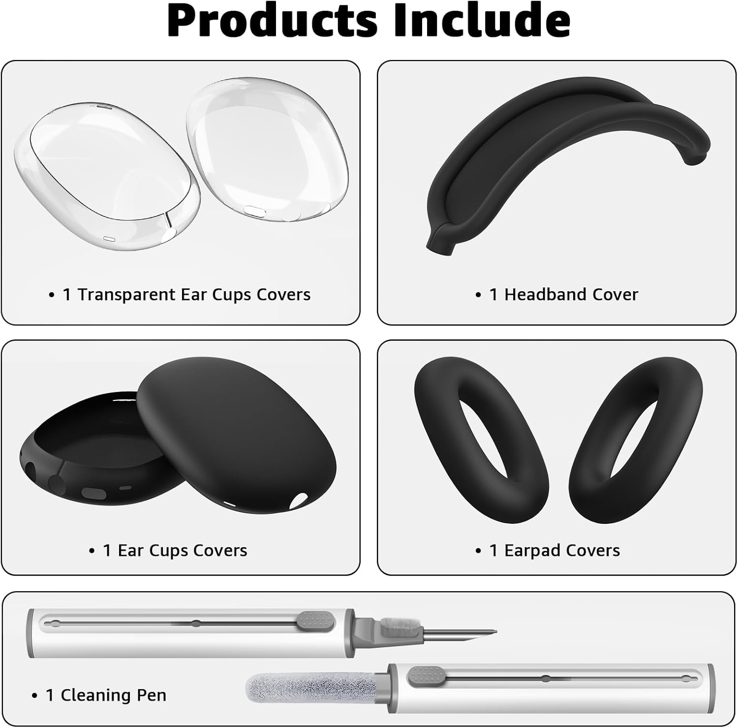 Funda de silicona para AirPods Max, funda transparente de TPU suave para los oídos, cubierta para la diadema para AirPod Max, kit de limpieza,