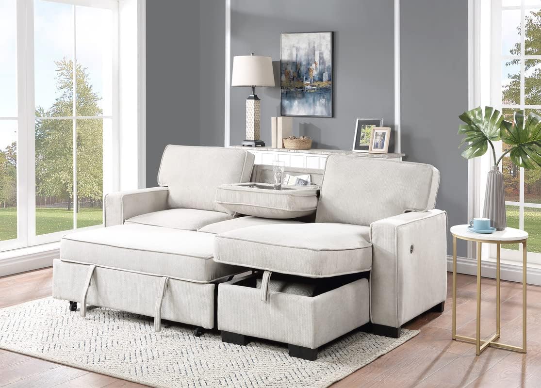 Sofá modular convertible de 88.75 pulgadas con cama extraíble, sofá esquinero en forma de L de 3 asientos con diván de almacenamiento reversible y