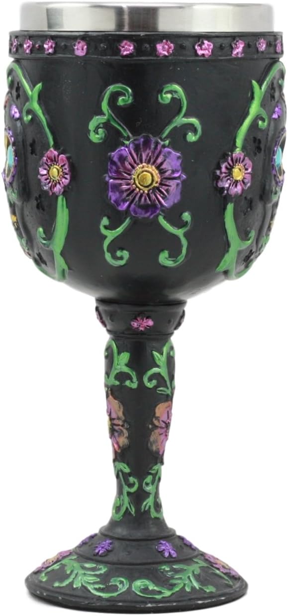 Ebros Día de los Muertos Osario Boda Calavera de Azúcar Negro Copa de Vino 7oz Cáliz Como Cocina Decorativo Fiesta de Halloween Centro de mesa
