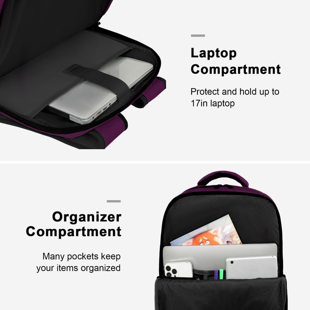 MATEIN Mochila de viaje, mochila de viaje grande para laptop de viaje de 40 L aprobada para hombres y mujeres