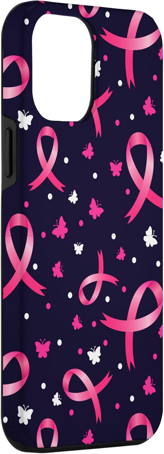 iPhone 13 Pro Max – Funda de soporte para mujer con patrón de cinta rosa para concientización sobre el cáncer de mama