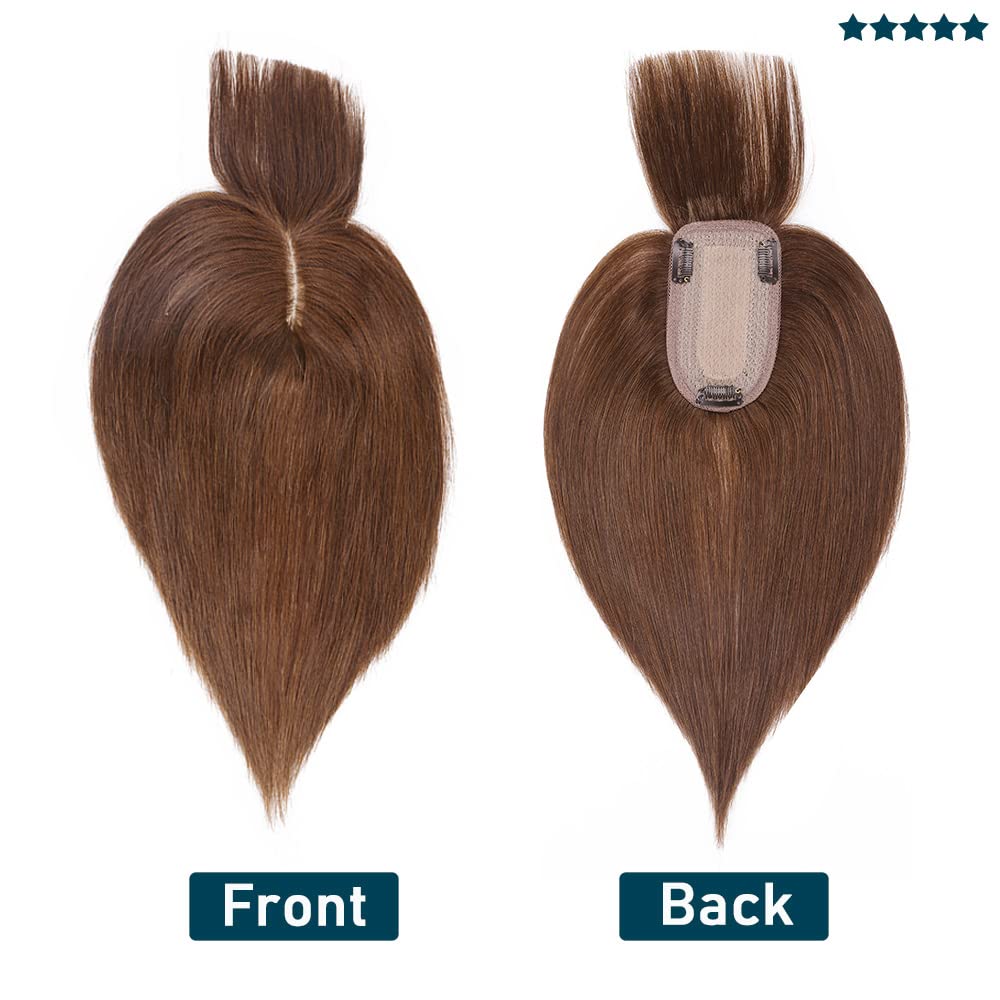 SEGO Toppers de cabello humano 100% real con flequillo, 150% de densidad, base de seda, clip en la parte superior, piezas de cabello para mujeres