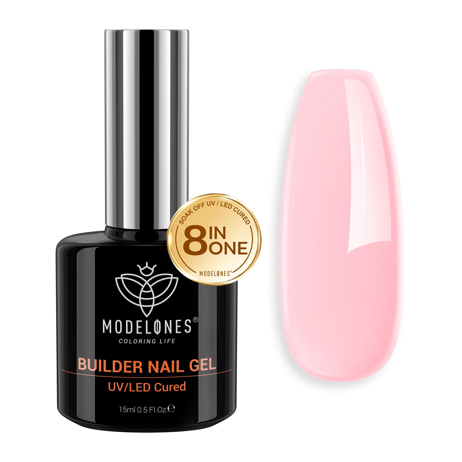modelones Builder – Gel de uñas 8 en uno, constructor de gel rosa para engrosar las uñas, lámpara LED de uñas curada, base de esmalte de uñas, gel