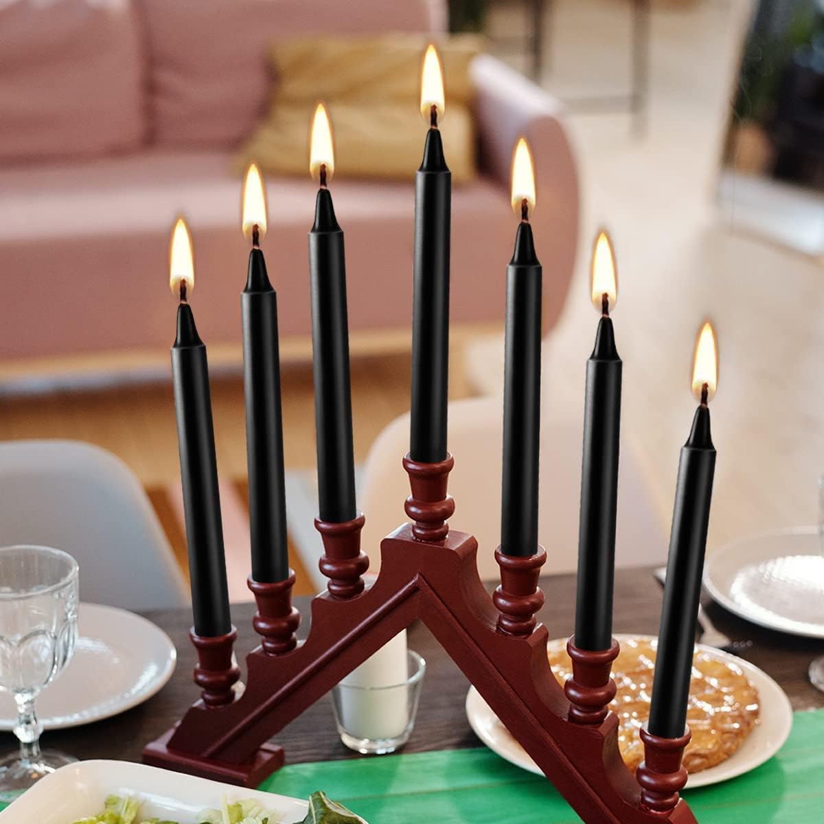 Vela cónica sin goteo de 4 pulgadas (negro), juego de 20 unidades, vela sin humo para Halloween, cena, fiesta, shabat, 1.5 horas