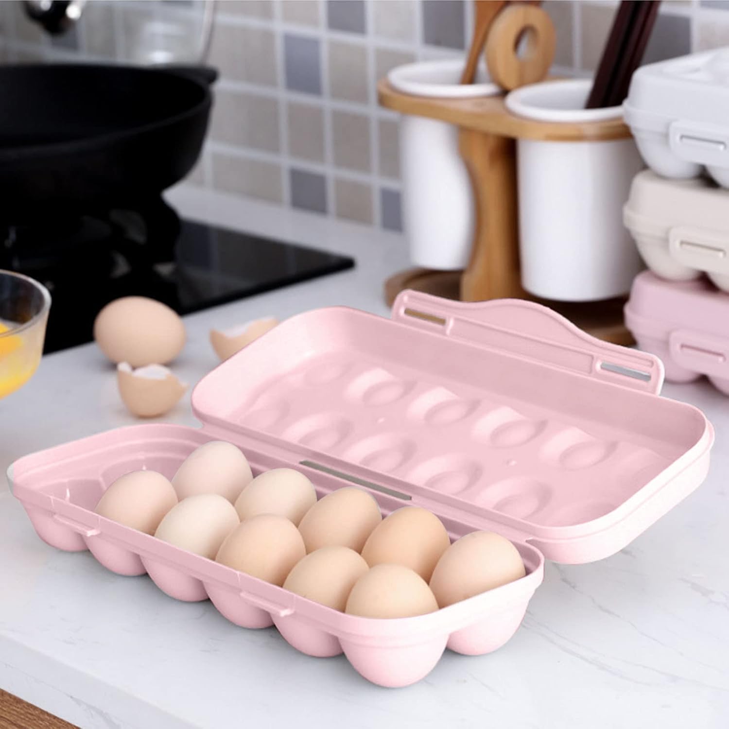 Contenedor de huevos para refrigerador con tapas, apilable, caja de huevos de gran capacidad, estuche de almacenamiento de huevos de plástico