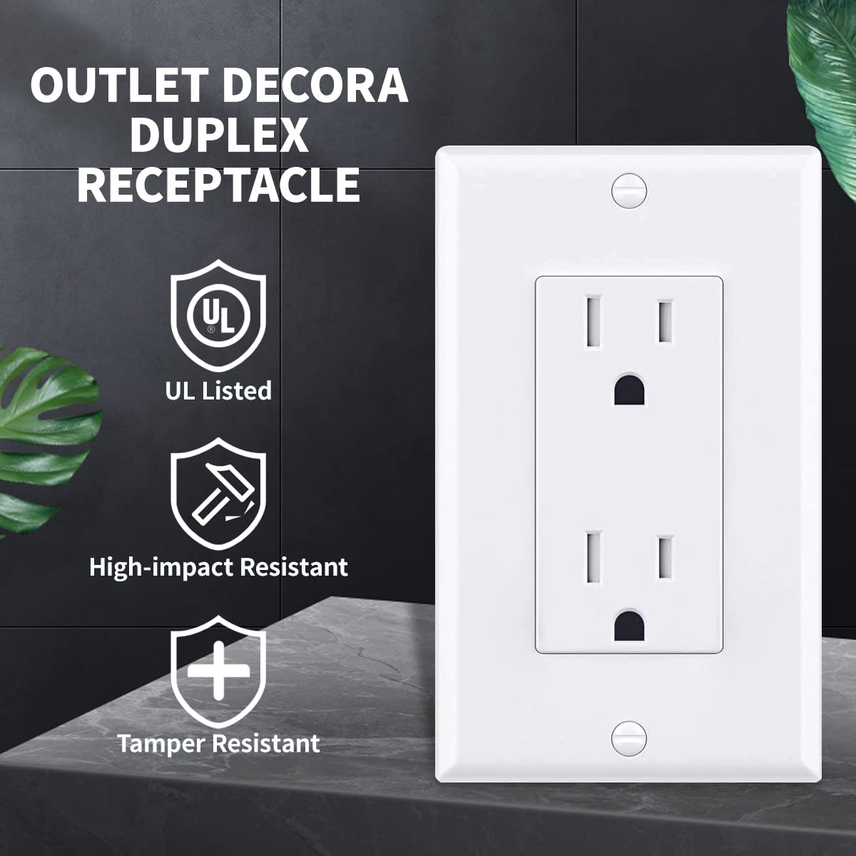 Enchufe de salida, Decora Receptáculo, 15 Amp, 125 voltios, resistente a manipulaciones, conexión a tierra con placas de pared, certificación UL,