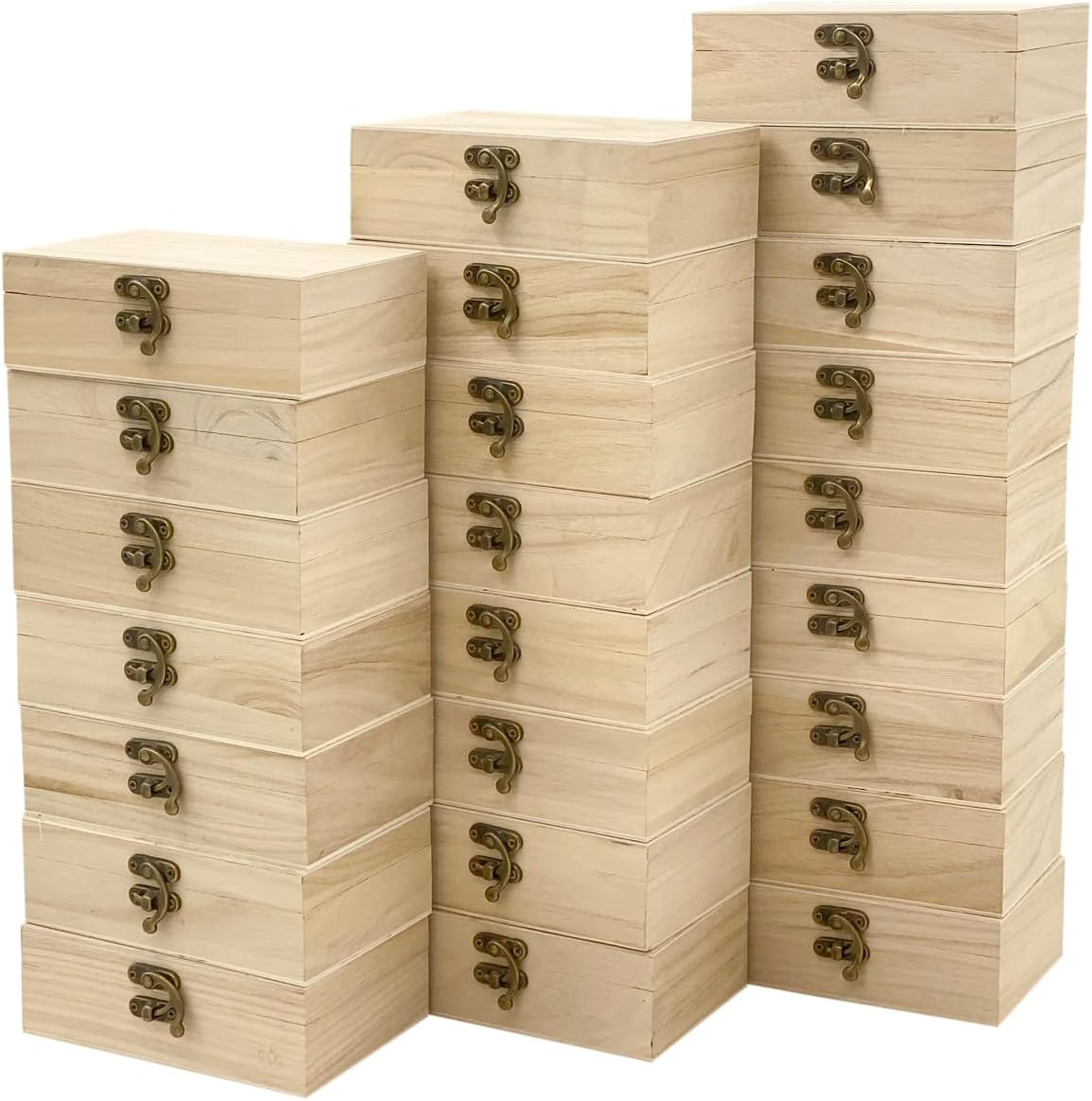 Paquete de 24 cajas pequeñas de madera para manualidades, caja de madera sin terminar de 6 x 4 x 2 pulgadas, caja de recuerdo para almacenamiento de