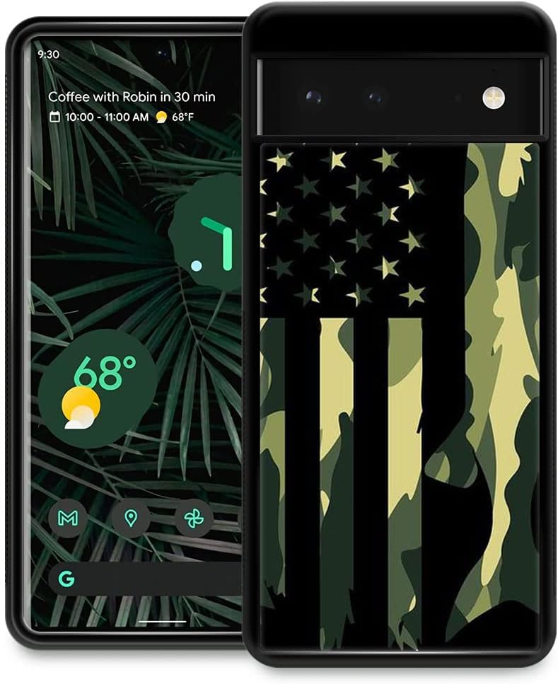 DJSOK Funda compatible con Google Pixel 7, diseño de bandera de camuflaje clásica verde para hombres, niños y niñas, doble capa a prueba de golpes,